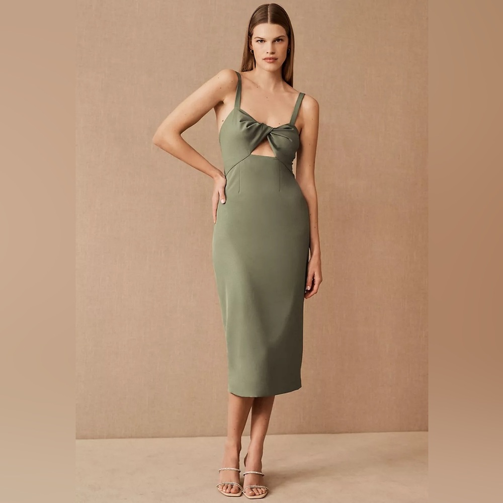 Keyhole Olive Green Midi Dress